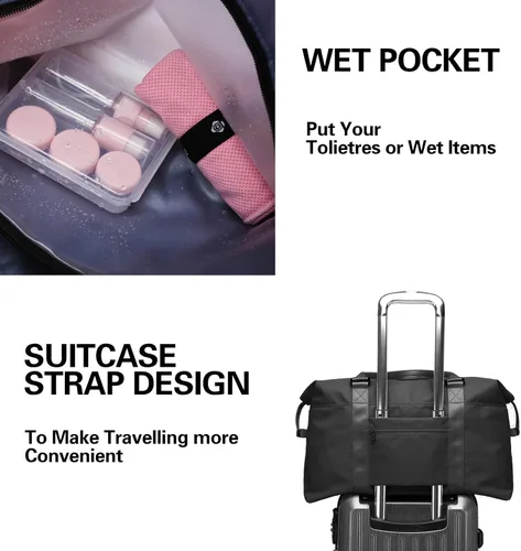 Miniatura 5 de Suruid Bolsa de viaje para mujer, bolsa de viaje para mujer, bolsa de viaje deportiva, gimnasio, bolsa de lona con bolsillo húmedo, bolsa de viaje
