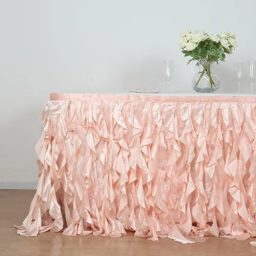 Miniatura 2 de Efavormart - Falda de mesa de tafetán de sauce rizado de 14 pies para cocina, comedor, catering, boda, fiesta de cumpleaños, eventos, color rubor