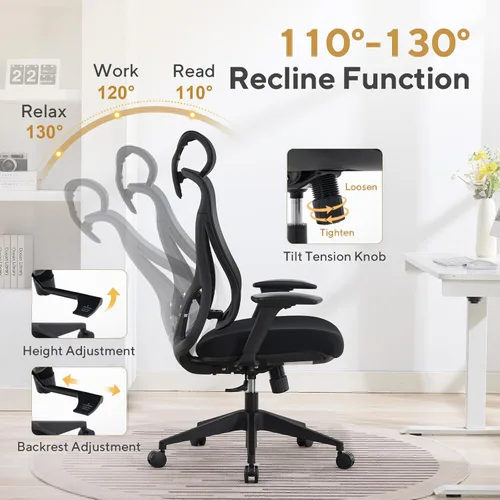 Miniatura 6 de Nouhaus Apertura - Silla ergonómica de oficina, sillas de escritorio de oficina en casa con soporte lumbar ajustable y reposacabezas, soporte Negro