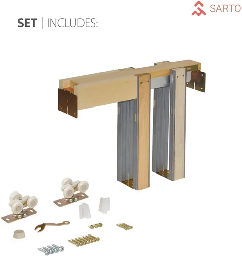 Miniatura 3 de SARTODOORS Puerta de bolsillo moderna de 24 x 80 pulgadas Planum 0010 Ginger Ash Marcos adornos tiradores herrajes para rieles Armario