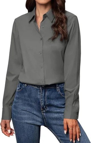 Miniatura 20 de Gleeivy Camisas con botones para mujer de ajuste clásico, camisa de vestir, camisa de trabajo, de negocios, casual, de manga larga, blusa, tops A