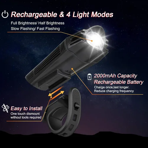Miniatura 2 de Ascher Ultra Bright USB Rechargeable Bike Light Set, Powerful Bicycle Front Headlight and Back Taillight, 4 Light Modes, Easy to Install for Men