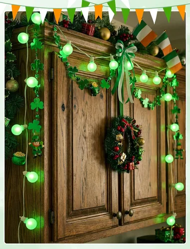 Miniatura 7 de Guirnalda de luces LED G40 para el día de San Patricio para exteriores, 25 pies, luces decorativas de San Patricio al aire libre con bombillas
