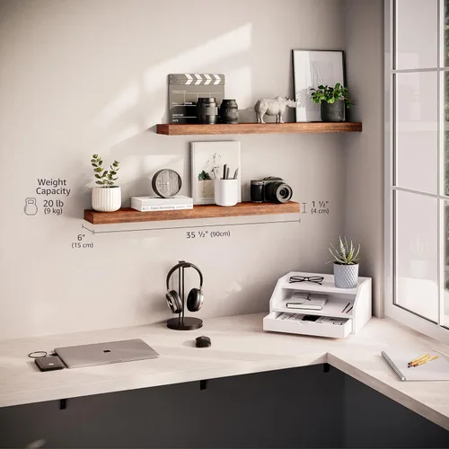 Miniatura 3 de Ballucci - Estantes flotantes, juego de 2 estantes de pared de madera de 36 pulgadas, con soportes invisibles para baño, sala de estar, dormitorio
