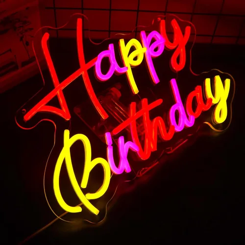 Miniatura 2 de Letreros de neón de feliz cumpleaños para decoración de pared, luz de neón LED para dormitorio, decoración de fiesta de cumpleaños de Navidad