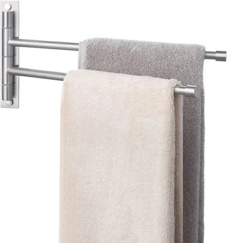 KES Barra de Toallas para Baño de 13.8 Pulgadas, Montaje Basculante, Brazo Extensible, Soporte de Pared de 2 Brazos, Acero Inoxidable SUS304 con