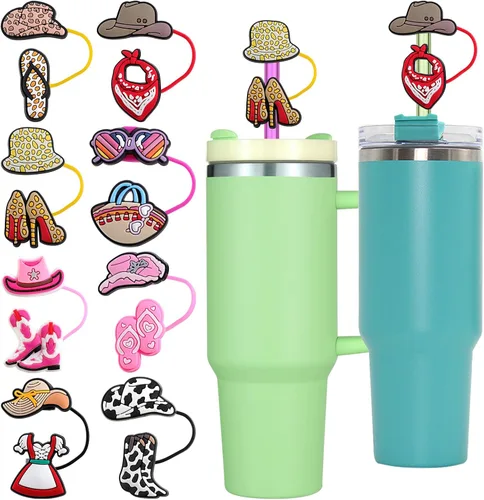 Miniatura 8 de Cubiertas de paja de comida de doble capa de 0.394 pulgadas, 8 piezas de puntas de popote portátiles para copa Stanley, a prueba de polvo, diseño