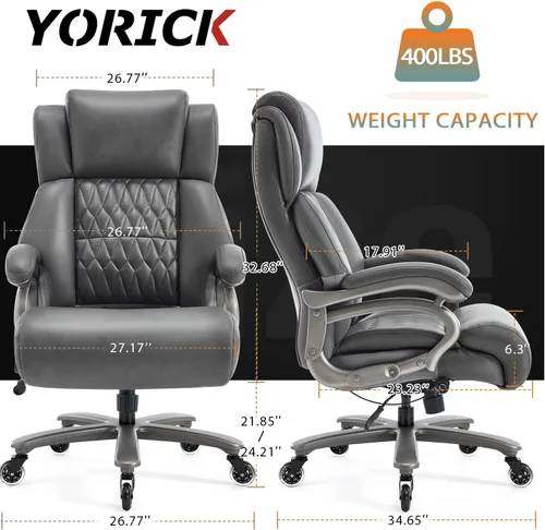 Miniatura 3 de Silla de oficina grande y alta de 400 libras, soporte lumbar ajustable, ruedas de goma silenciosas, base de metal resistente, escritorio ejecutivo