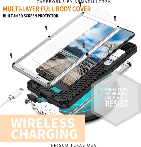 Miniatura 5 de MIYI - Funda protectora rígida para Samsung Galaxy S22 Ultra 5G, aluminio para exteriores, de metal Gorilla Glass a prueba de golpes, militar