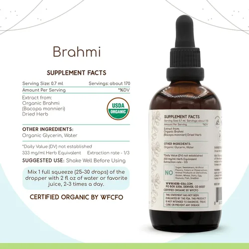 Miniatura 2 de Brahmi B120 USDA - Tintura orgánica Extracto sin alcohol, gotas de hierbas de alta potencia Brahmi orgánico certificado (Bacopa Monnieri) hierba