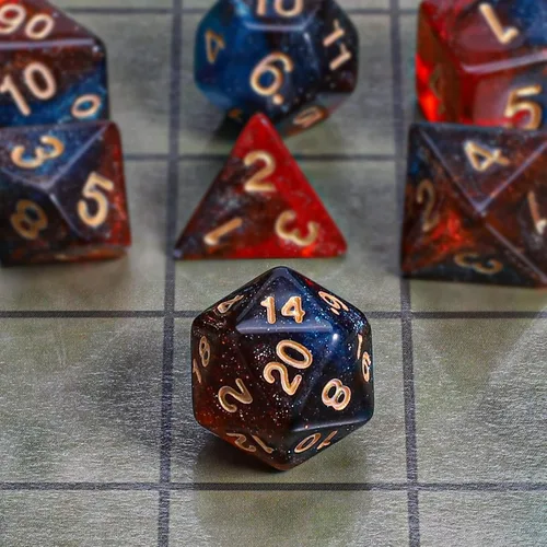 Miniatura 4 de CiaraQ DND - Juego de dados poliédricos con una bolsa de dados negra para juegos de mesa de rol D&D RPG MTG Rojo mezclado azul+purpurina