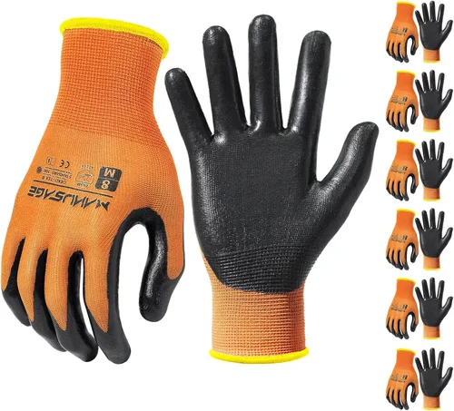 Miniatura 26 de MANUSAGE Guantes de trabajo de nitrilo, ajuste elástico cómodo 3D, agarre potente, pantalla táctil, revestimiento de espuma duradera, flexibles