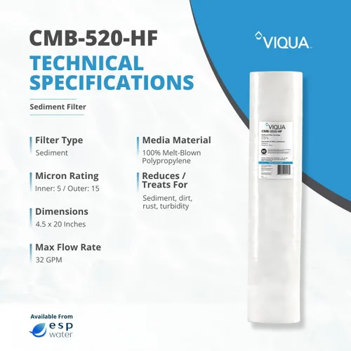 Miniatura 3 de VIQUA CMB-520-HF Filtro de agua de sedimentos de polipropileno para toda la casa de 20 x 4.5 pulgadas, 5 micrones, para sistemas UV Viqua IHS22-D4