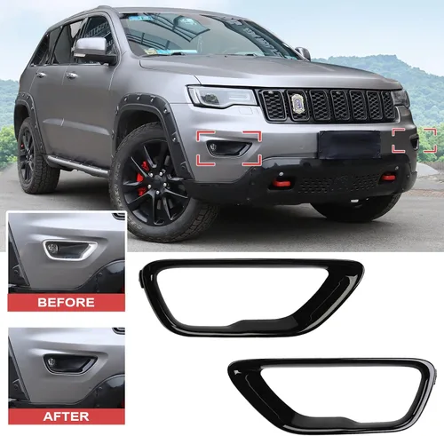 Miniatura 9 de JHO Cubierta de luces antiniebla delanteras de automóvil, marco de lámpara antiniebla, reemplazo para Jeep Grand Cherokee 2014-2016 2015 Accesorios