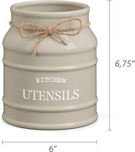Miniatura 7 de Barnyard Designs Soporte de utensilios de cerámica de granja para encimera de cocina, gran vajilla rústica, organizador de herramientas de cocina