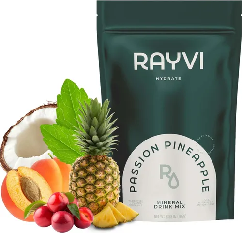 Rayvi Polvo de electrolitos cero azúcar + minerales en polvo de hidratación | 1 paquete (30 porciones), electrolitos veganos, cero azúcar y aditivos