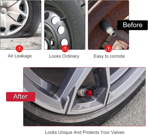 Miniatura 6 de SINGARO Tapón de válvula de neumático de aluminio, impermeable y a prueba de polvo, accesorios universales para SUV, automóvil, bicicleta y Rojo1