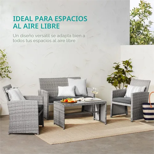 Miniatura 6 de Best Choice Products juego de muebles de mimbre para patio al aire libre, 4 piezas, para conversación en el patio trasero con mesa de café, cojines
