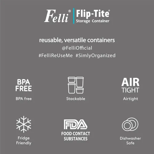 Miniatura 8 de Felli Flip Tite Contenedor de almacenamiento con tapa de 6" XL con cierre hermético de anillo en la parte superior, juego de botes de acrílico Negro