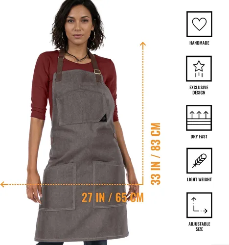 Miniatura 2 de Under NY Sky Delantal de chef – Sarga profesional gris real – Correas de algodón – Bolsillos inteligentes – Ajustable para hombres y mujeres