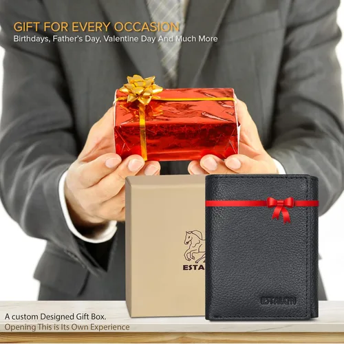 Miniatura 4 de Billetera de tres pliegues para hombre Cartera de piel auténtica con bloqueo RFID con 9 ranuras para tarjetas