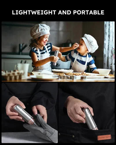 Miniatura 8 de FORLIM Mini Molinillo Eléctrico de Sal y Pimienta con Base de Madera, Recargable por USB, Pequeño Molinillo Automático de Sal y Pimienta