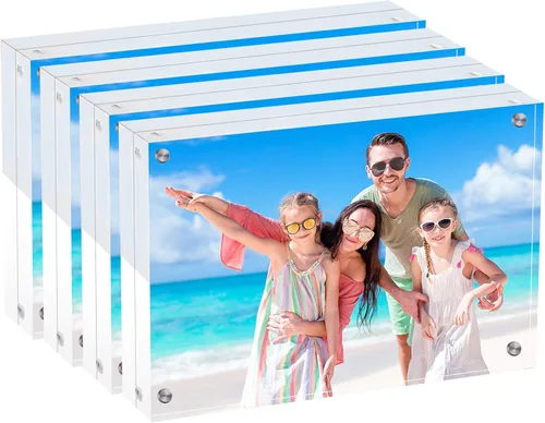 Marcos de fotos acrílicos de 4 x 6, paquete de 4 marcos de fotos transparentes, marcos de fotos acrílicos sin marco, marcos de fotos magnéticos de