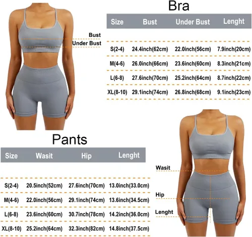 Miniatura 6 de SUUKSESS Conjuntos de entrenamiento sin costuras para mujer, sujetador deportivo con tiras y cintura alta, pantalones cortos