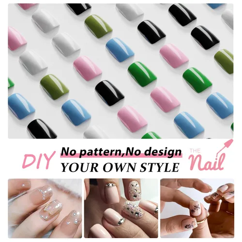 Miniatura 4 de Uñas postizas a presión color rosa bebé, uñas postizas cuadradas medianas con pegamento en uñas de longitud media, uñas acrílicas cortas