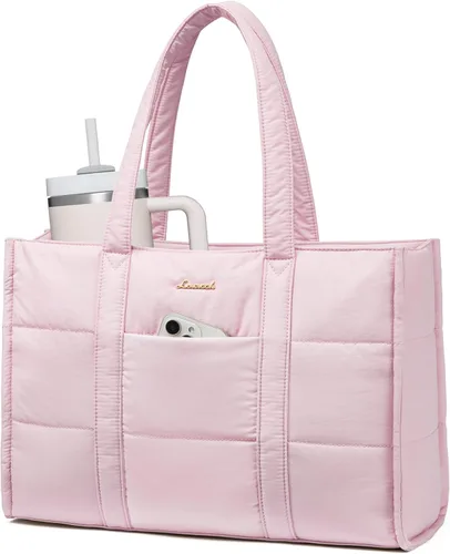 Miniatura 12 de LOVEVOOK Bolsa para laptop para mujer, bolsa de mano acolchada para el trabajo, maletín grande de computadora de 15.6 pulgadas para profesores, Beige