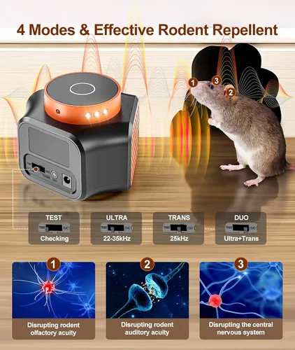Miniatura 5 de Dispositivo ultrasónico repelente de ratones para interiores, repelente de ardillas, control de ratas con ultrasonidos y 9 luces estroboscópicas