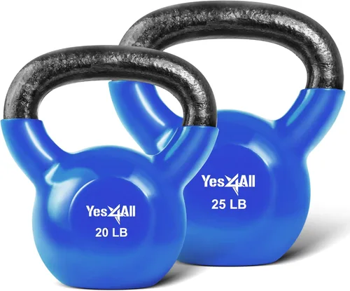 Miniatura 19 de Yes4All - Juego de pesas rusas recubiertas de vinilo, set combinado para entrenamiento corporal completo, fuerza de agarre, flexiones y ejercicios