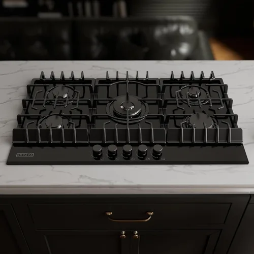 Miniatura 3 de Empava Placa de cocina de 36 pulgadas con 5 quemadores sellados Italia Sabaf de vidrio templado convertible NG/LPG en negro modelo 2025, gas 36
