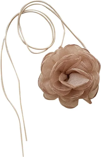 Kokoma Gargantilla vintage con flores de rosas para mujer, color marrón, grande, floral, con cordones, collar de corbata para fiesta, novia, boda,