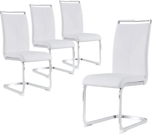 Miniatura 10 de gopop Juego de sillas de comedor, sillas modernas de metal con asiento acolchado de piel sintética, respaldo alto y patas cromadas resistentes, claro