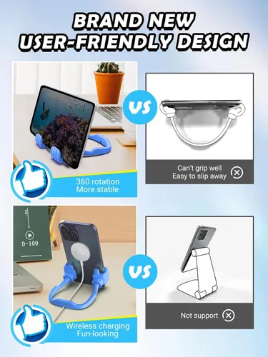 Miniatura 5 de Relleno de calcetines para adolescentes, niños y niñas, soporte para teléfono celular: soporte de pulgar perezoso ajustable con pulgares hacia Azul