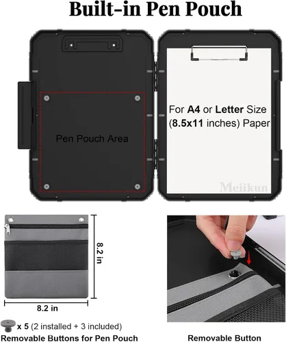 Miniatura 3 de Meiikun Portapapeles con almacenamiento, protección resistente a prueba de golpes, bolsa interna para bolígrafo y clip de metal, tableros de clip