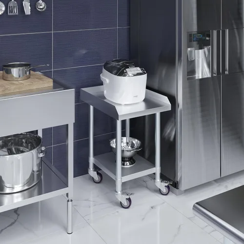 Miniatura 5 de AmGood Soporte para equipo de acero inoxidable con estante inferior + ruedas, resistente, grado comercial, certificado NSF