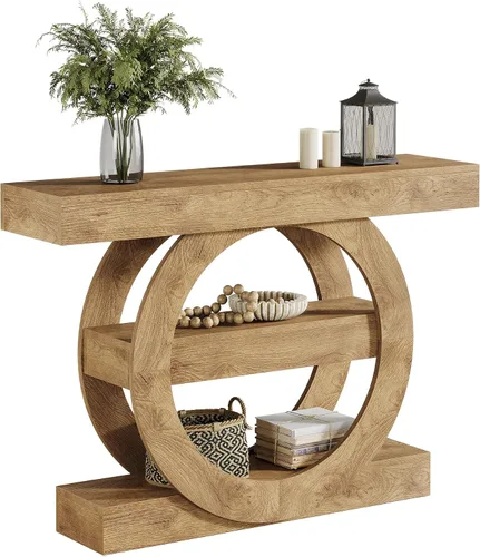 Miniatura 9 de Tribesigns Mesa de entrada de 41 pulgadas con almacenamiento, mesa consola de granja de 3 niveles con estantes, mesas de vestíbulo de madera