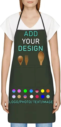 Miniatura 2 de Delantal personalizado con 2 bolsillos, personalizable con nombre, texto, logotipo, foto, cocina, horneado, delantal de cocina para mujeres y hombres