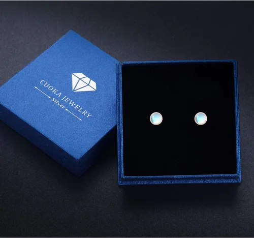 Miniatura 6 de Aretes para orejas sensibles, aretes de piedra lunar sintética, aretes redondos de plata de ley para mujer