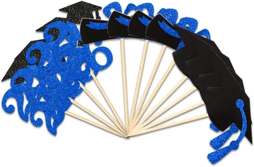 Miniatura 3 de Decoración para cupcakes de graduación con purpurina azul 2026, selecciones de alimentos/aperitivos, suministros de fiesta de graduación de 2026