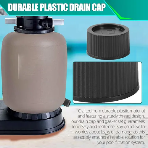 Miniatura 4 de TonGass Paquete de 1 tapón de drenaje de filtro de repuesto exacto negro SX180HG y junta para filtro de arena Hayward seleccionado compatible