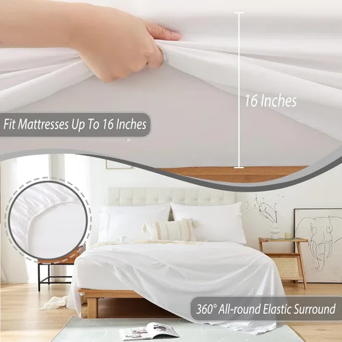 Miniatura 3 de Juego de sábanas tamaño individual blanco, sábans de microfibra súper suaves tamaño individual con bolsillo extra profundo, juego de ropa de cama