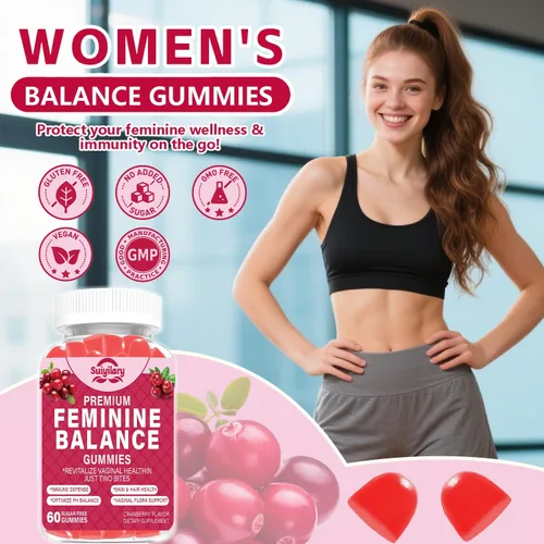 Miniatura 7 de Suiyilary Gomitas de probióticos femeninos, salud vaginal y equilibrio del pH de las mujeres, suplemento gomoso con polvo de arándano y piña, vegano