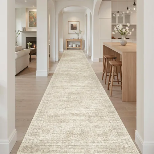 Miniatura 199 de Alfombra de pasillo Soalmost 2'6" x 10' lavable, alfombra antideslizante para cocina, baño, lavandería, alfombras vintage ultra delgadas para Beige