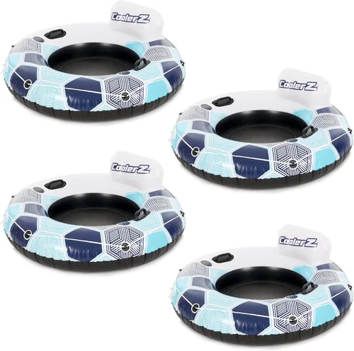Miniatura 14 de Bestway 15496 CoolerZ Rapid Rider Inflatable River Lake Pool Inner Tube Float with Built in Backrest and Wrap Around Grab Rope, Blue Hexagon