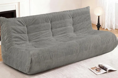 Miniatura 35 de Puf para adultos, silla puf grande, sillón con relleno de espuma viscoelástica para el hogar, apartamento o sala de juegos, gris afelpado Felpa gris