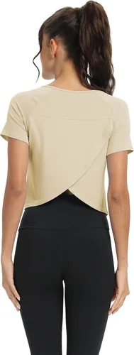 Miniatura 4 de Mippo Camisetas de entrenamiento para mujer, recortadas, con espalda dividida, atléticas, para gimnasio, ejercicio, ajuste holgado