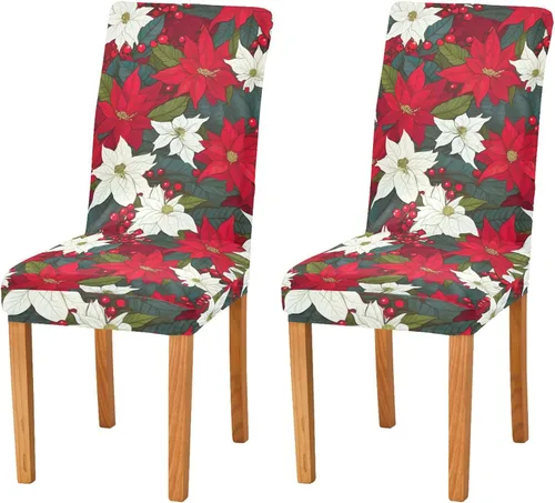 Juego de 2 fundas para silla de comedor con flores de Pascua de Navidad, extraíbles y lavables, para hotel, ceremonia, banquete, boda, fiesta